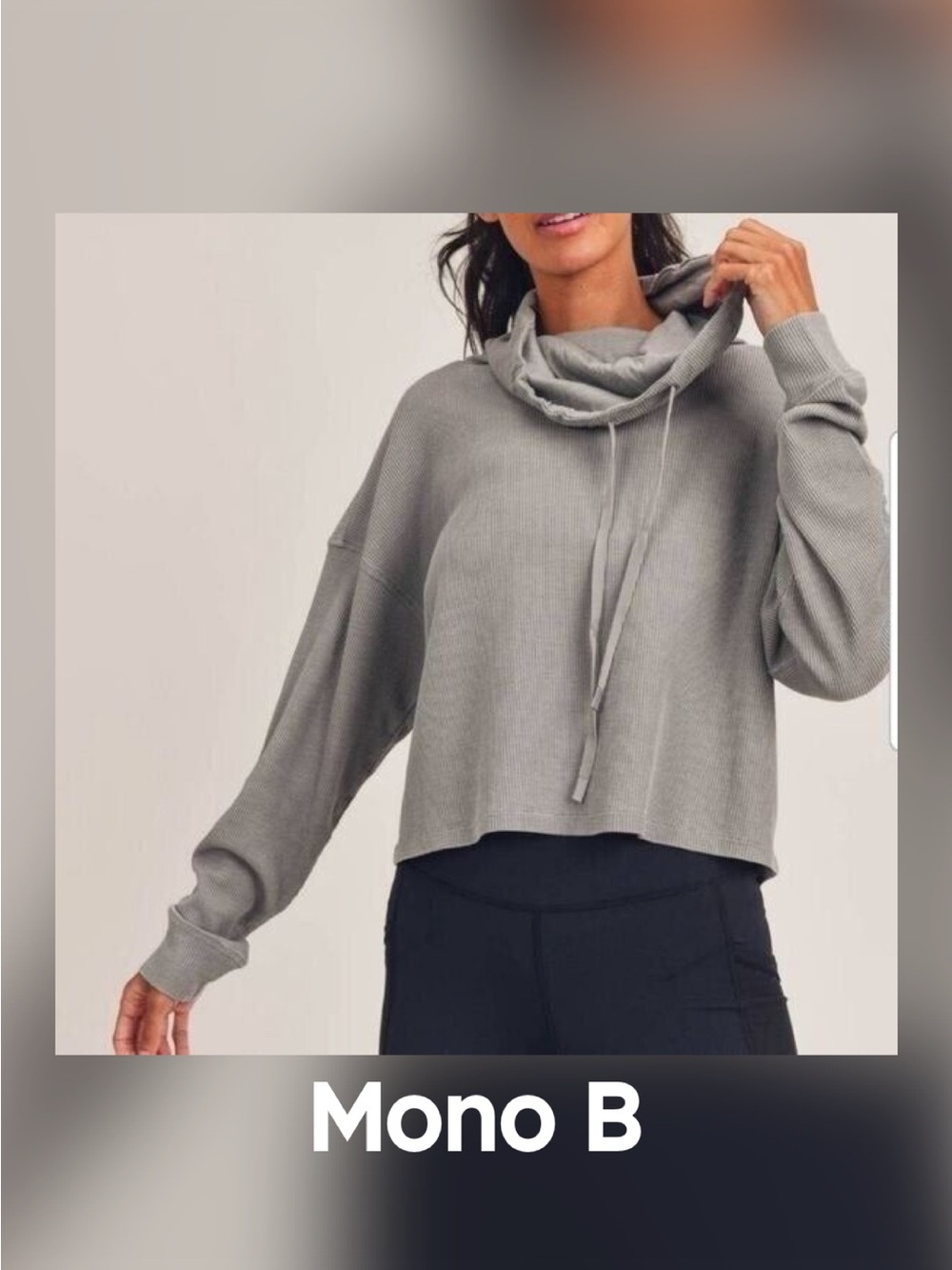 Mono B Light Gray Cropped Cowl Pullover